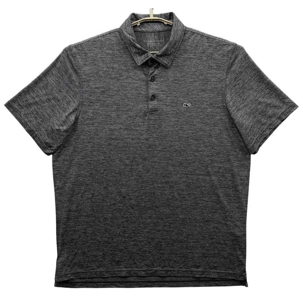 Vineyard Vines Shirt Mens Large Gray Striped‎ Performance Polo Whale Golf Casual